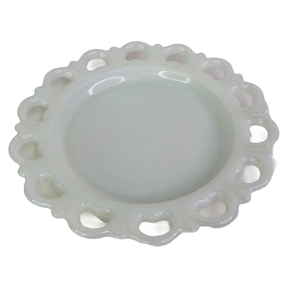 8" Anchor Hocking White Milk Glass Old Colony Lace Open Edge Salad Plate